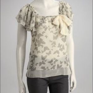 Anthropologie a'reve Sheer Butterfly Blouse Small